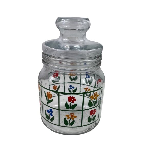 Anchor Hocking Other - 1983 Anchor Hocking Nina Glass Canister w/Colorful Tulips & Glass Lid